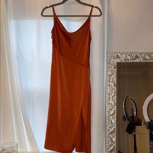 Elegant Rust Slip Dress with Slit on Leg